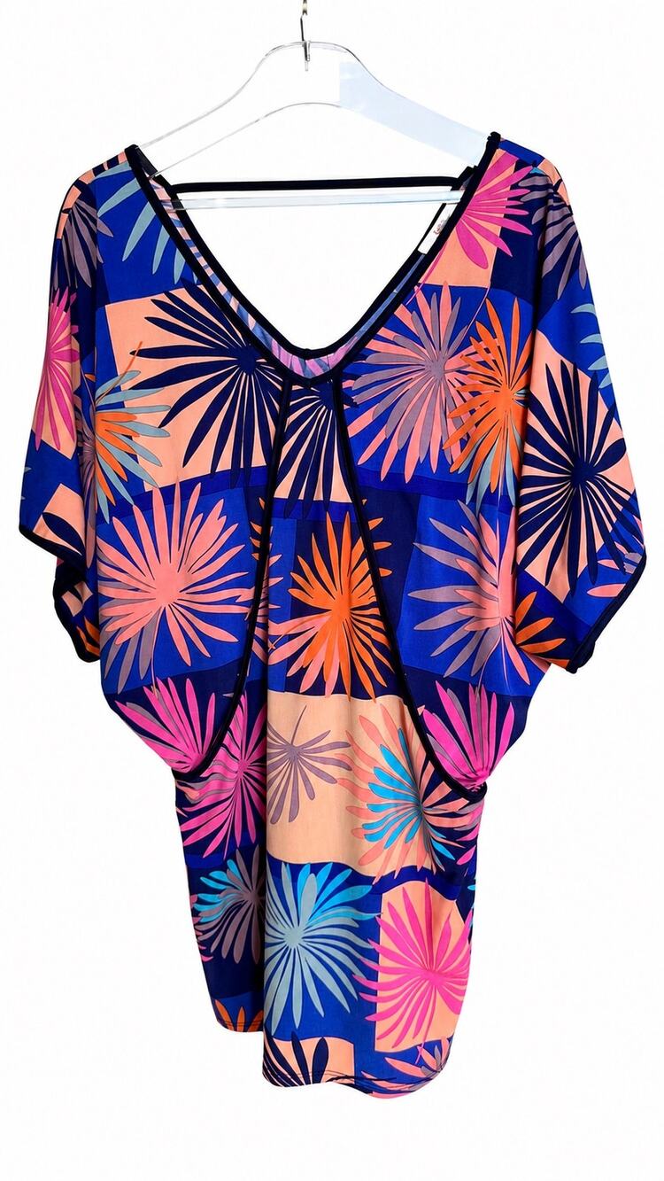 Trina Turk Colorful Tropical Print Batwing Tunic Top